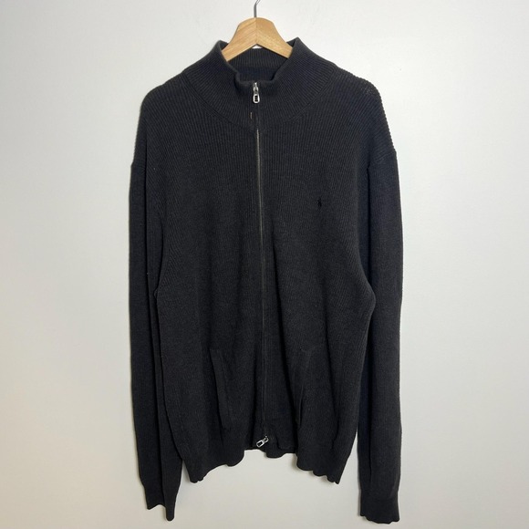 Polo Ralph Lauren Other - Polo Ralph Lauren Sweater Mens 2XL Gray Wool Full Zip Mock Neck Cardigan Knit